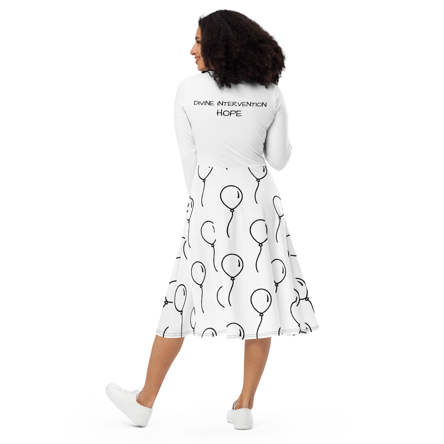 Hope print long sleeve midi dress