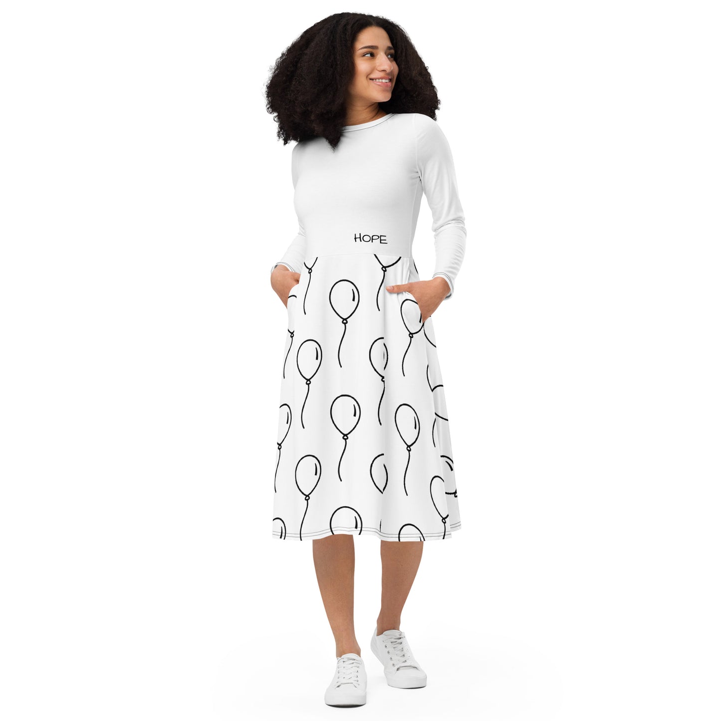 Hope print long sleeve midi dress