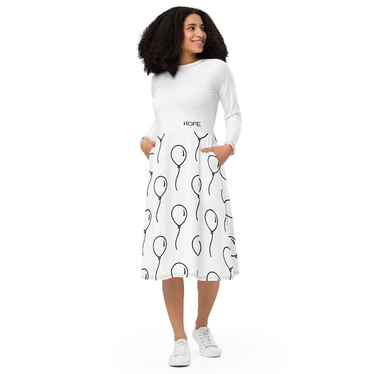 Hope print long sleeve midi dress