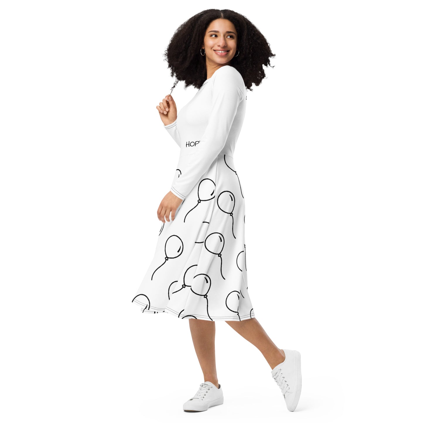 Hope print long sleeve midi dress