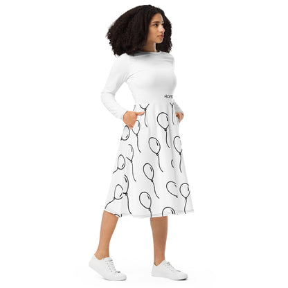 Hope print long sleeve midi dress