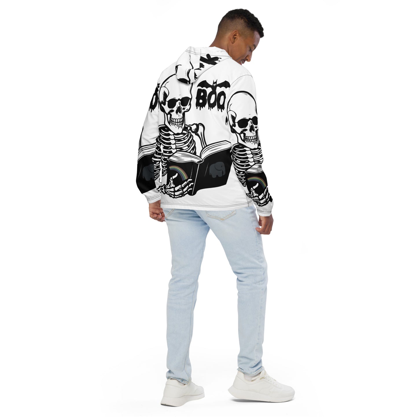 Skeleton Boo Book Halloween Men’s windbreaker