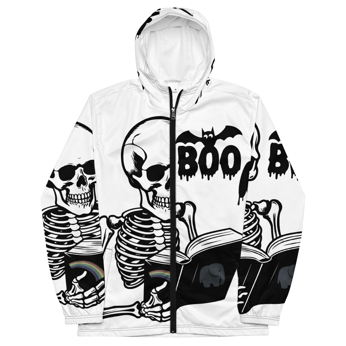 Skeleton Boo Book Halloween Men’s windbreaker