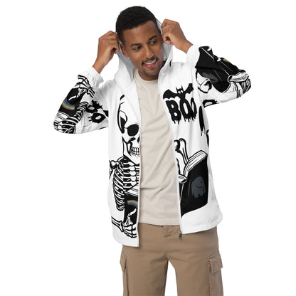 Skeleton Boo Book Halloween Men’s windbreaker