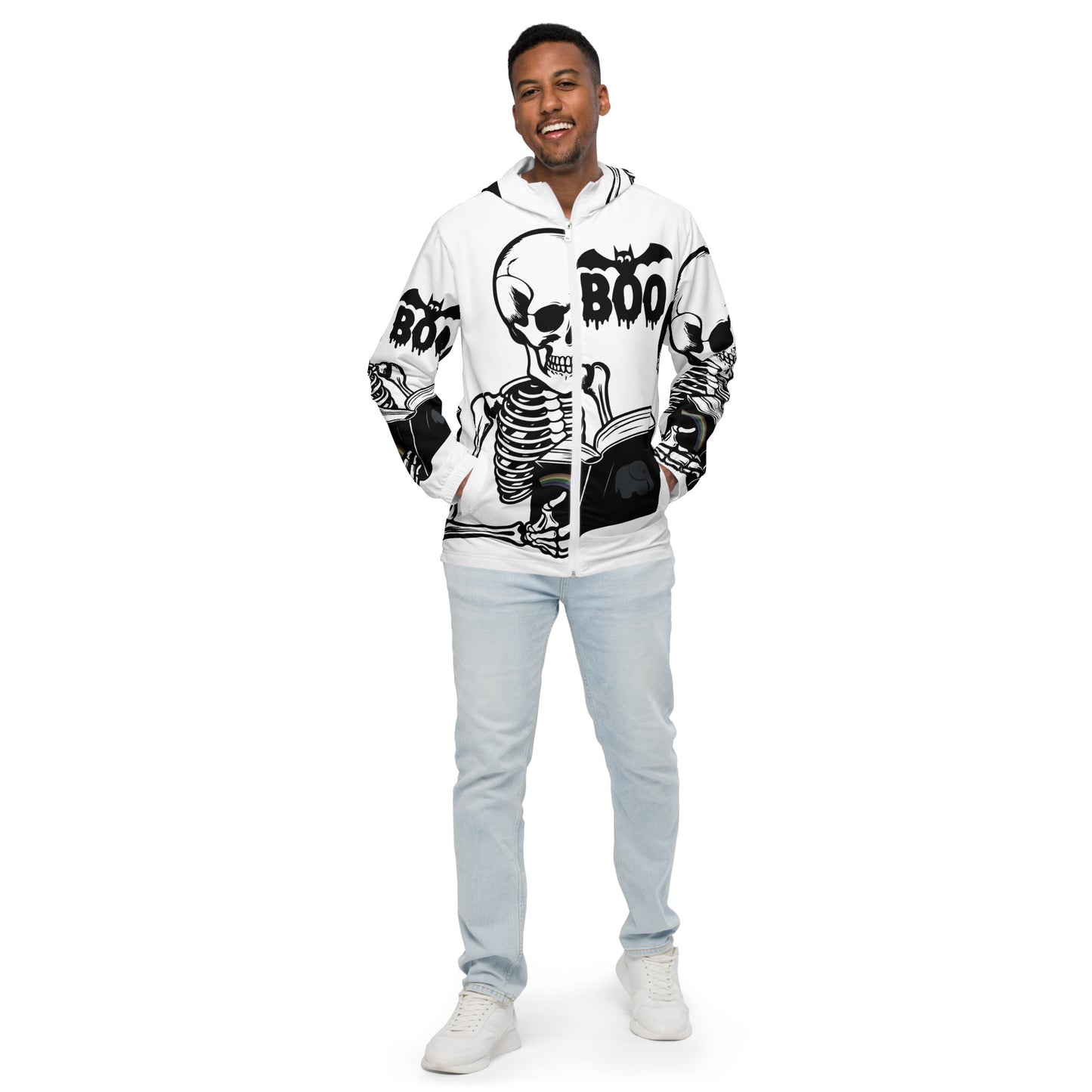 Skeleton Boo Book Halloween Men’s windbreaker