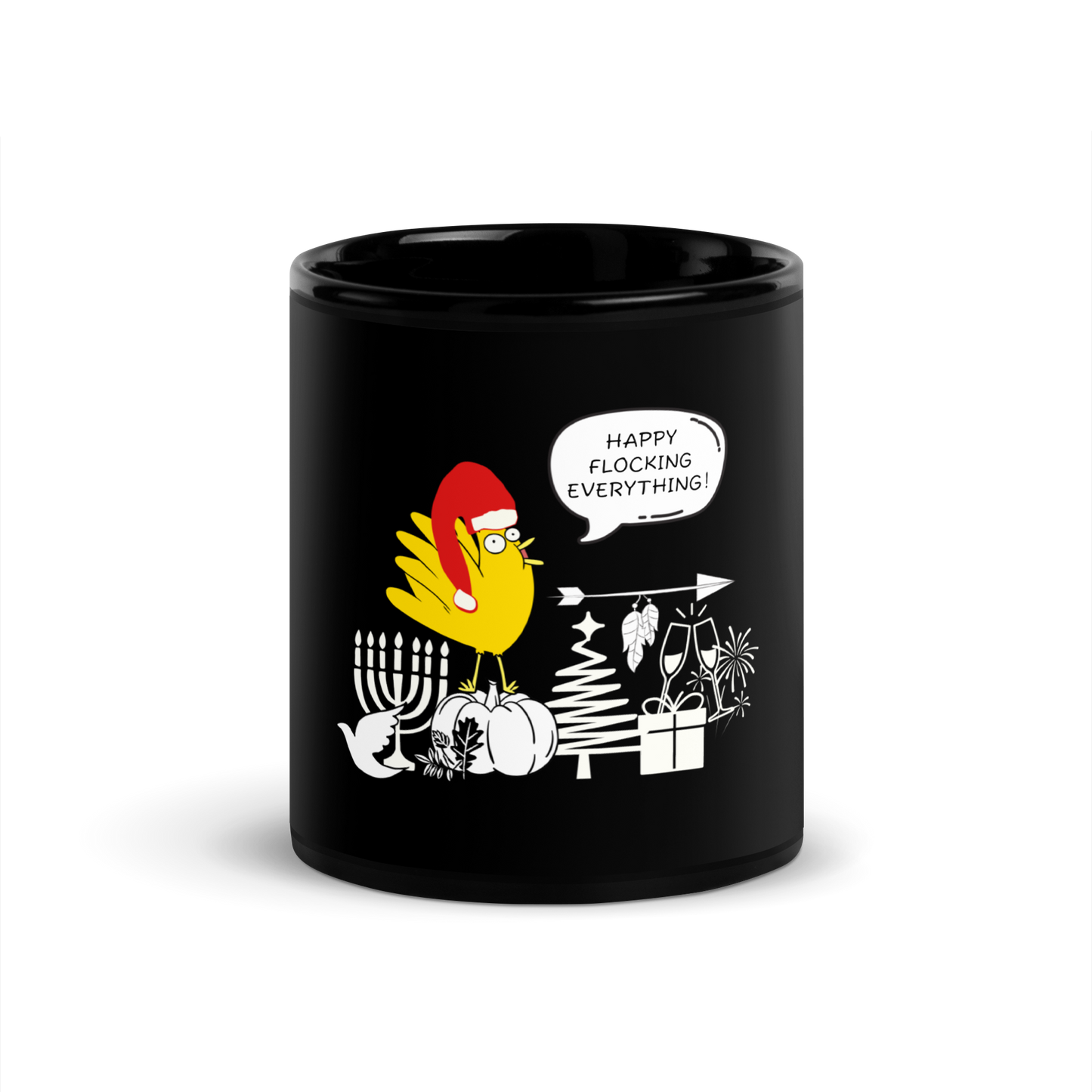 Happy Flocking Everything Black Glossy Mug