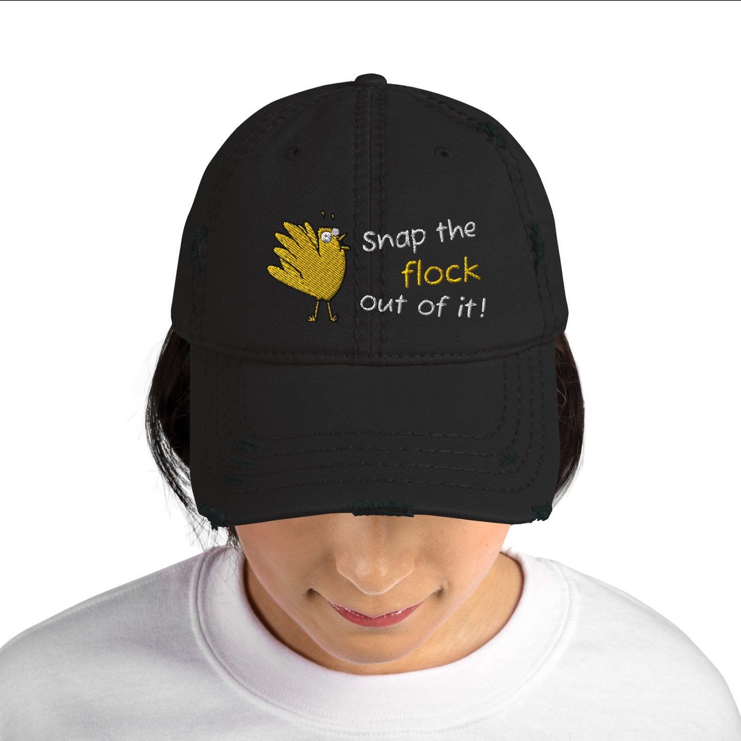 Snap the flock out of it! Distressed Hat (w/bird)