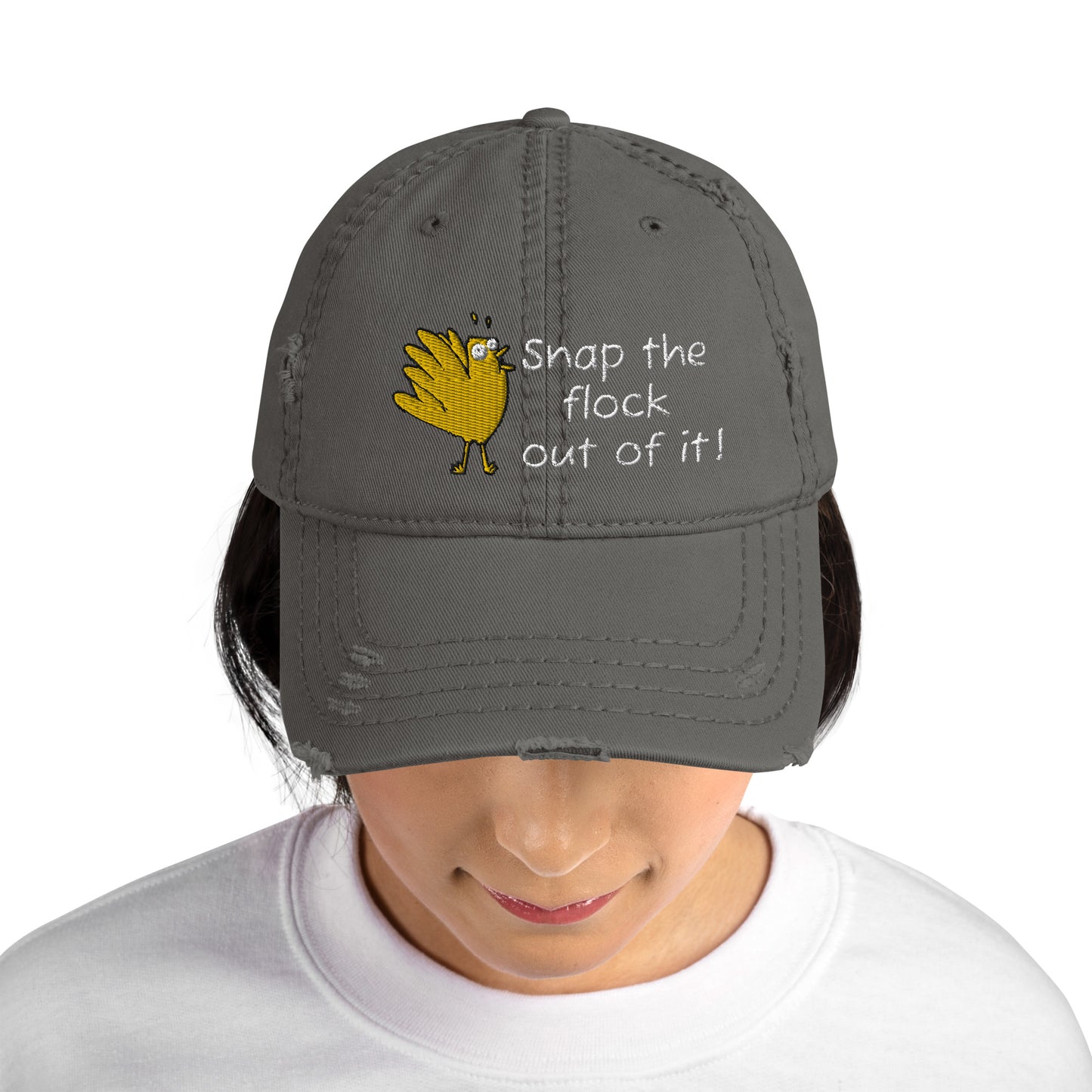 Snap the flock out of it! Distressed Hat (w/bird)