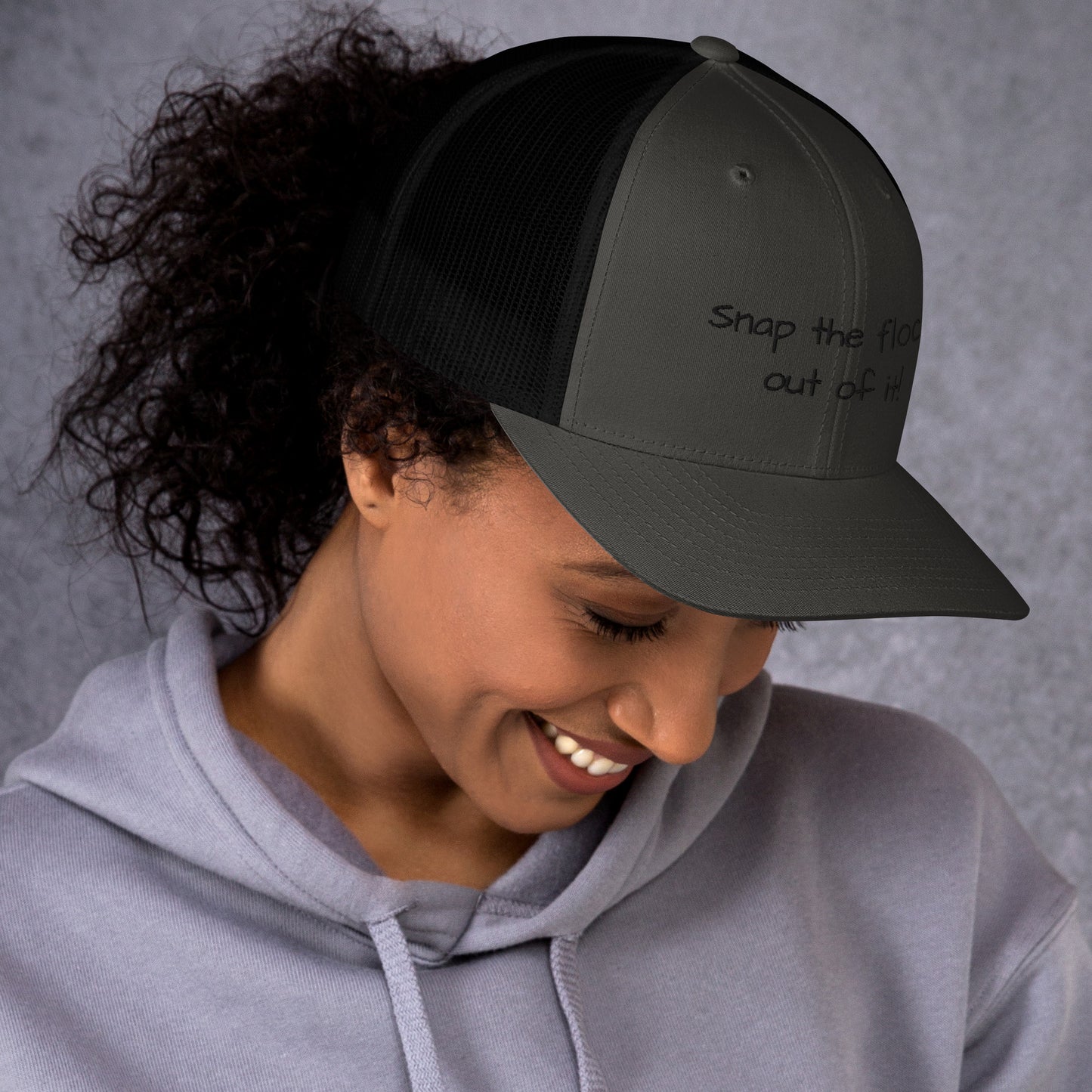 Snap the flock out of it! Trucker Cap (black font)