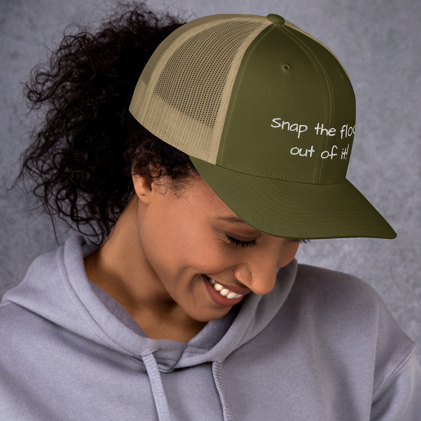 Snap the flock out of it! Trucker Cap (white font)