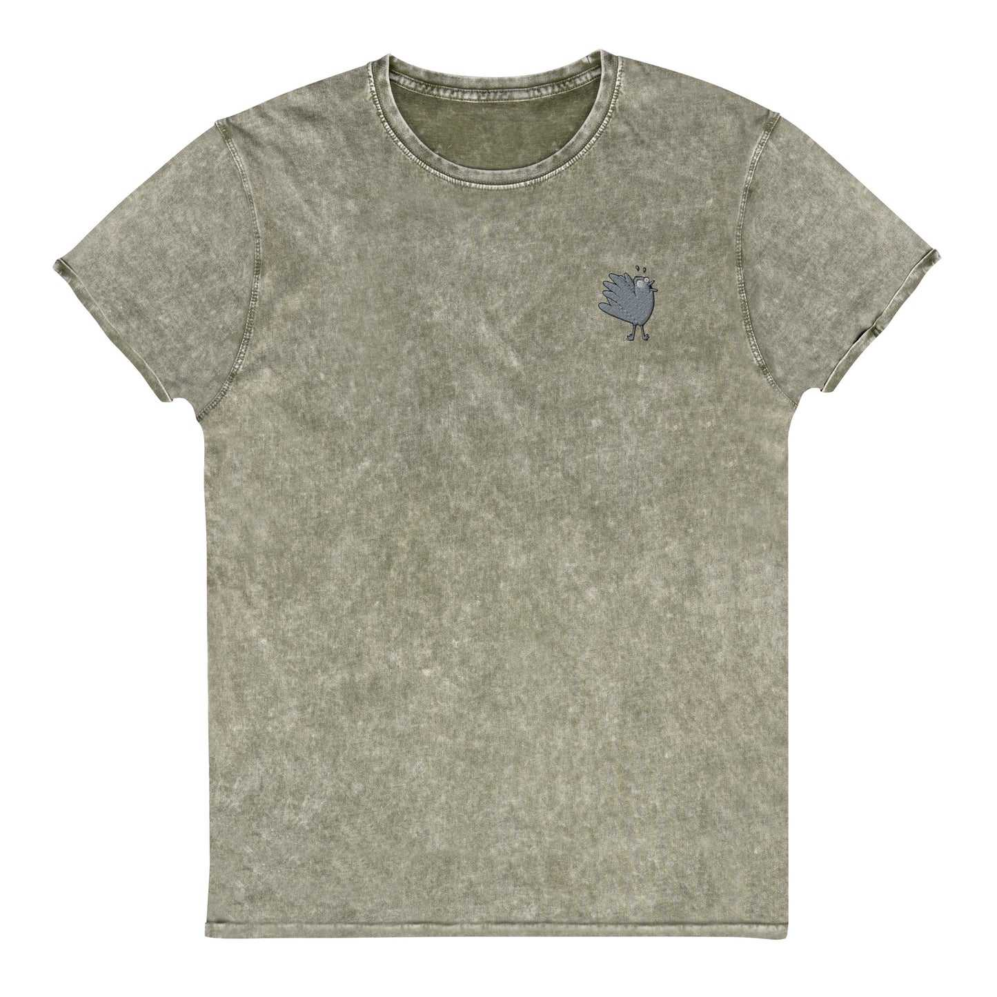 A Flocking Wise Bird Denim T-Shirt Grey Embroidered Logo