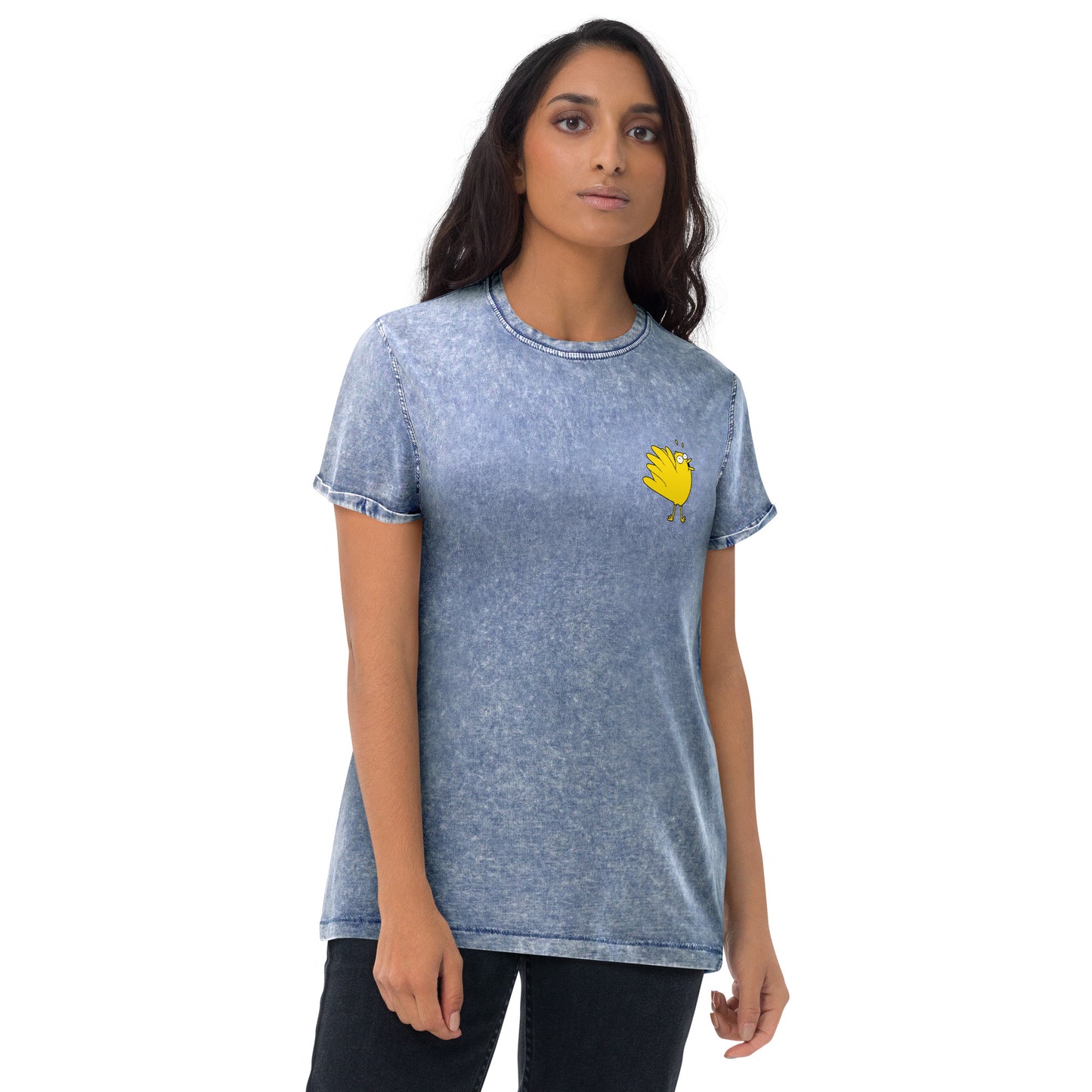 A Flocking Wise Bird Denim T-Shirt (yellow logo)