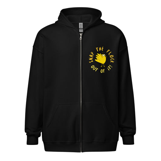 Snap the flock out of it! Unisex heavy blend zip hoodie (yellow font)