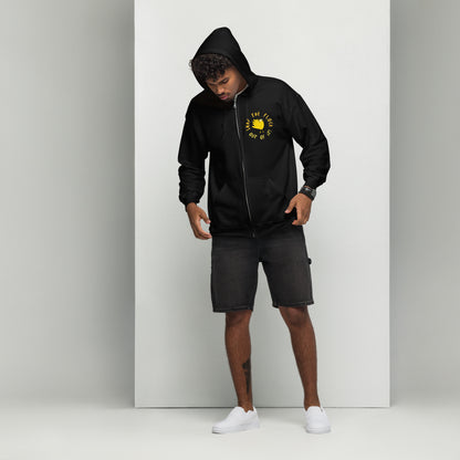 Snap the flock out of it! Unisex heavy blend zip hoodie (yellow font)