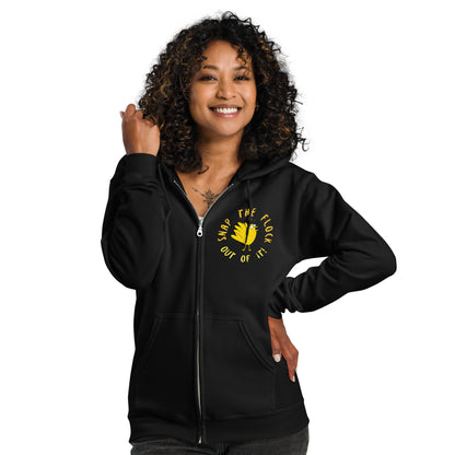 Snap the flock out of it! Unisex heavy blend zip hoodie (yellow font)