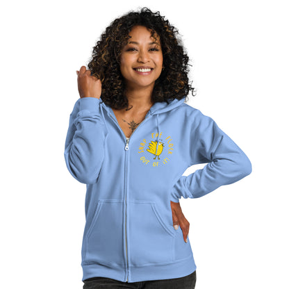 Snap the flock out of it! Unisex heavy blend zip hoodie (yellow font)