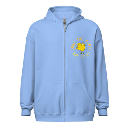 Snap the flock out of it! Unisex heavy blend zip hoodie (yellow font)